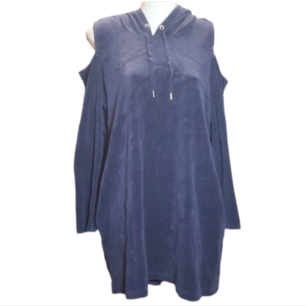 NY & Co. Velour cold shoulder hoody dress S